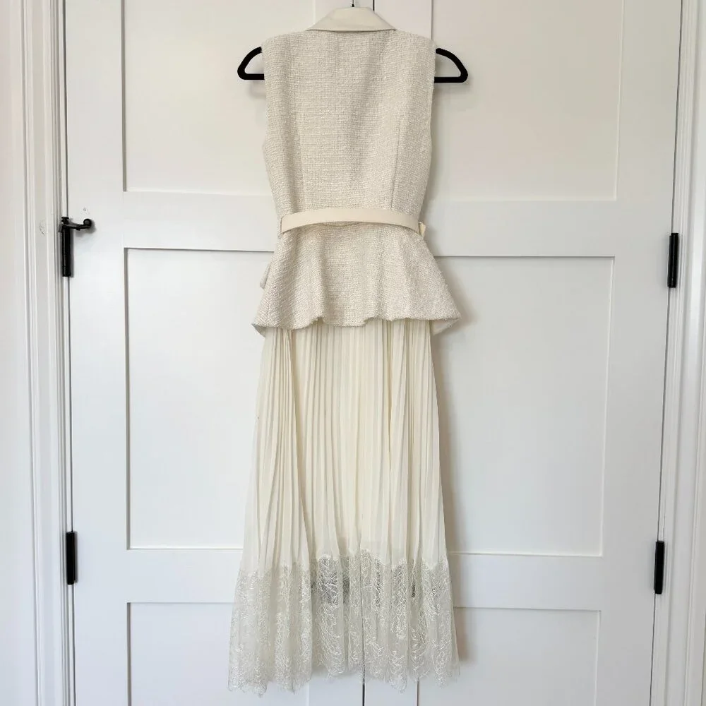Self-Portrait Lace-Trimmed Bouclé & Chiffon Midi Dress – Size 2 - Picture 12 of 16